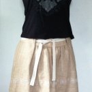 Nic + Zoe 6 NEW Linen/Rayon Skirt Embroidery Grosgrain Belt Khaki Flax Tan Lined