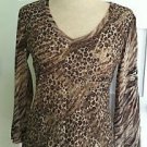 Chico's size 0 Stretchy Mesh Animal Print Leopard Top 2-Layer Bodycon V-Neck XS