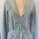 Lucy S Heathered Gray Zip-Front Top Sweatshirt Cotton Stretch Shirred Belt Peru