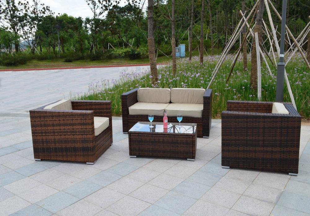 Sunbrella 4 Piece Outdoor Patio Furniture Set Wicker Rattan