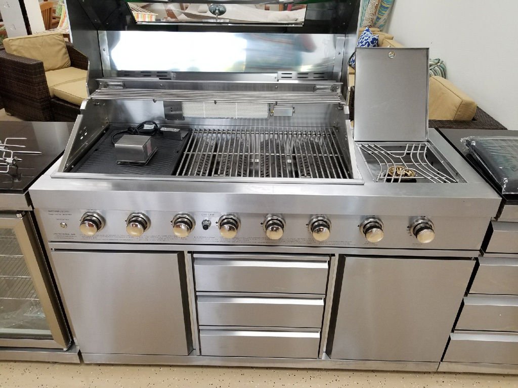 5 Piece Modular BBQ Grill Island Outdoor Kitchen w/ Beverage Cooler + Sink and Grill Cover