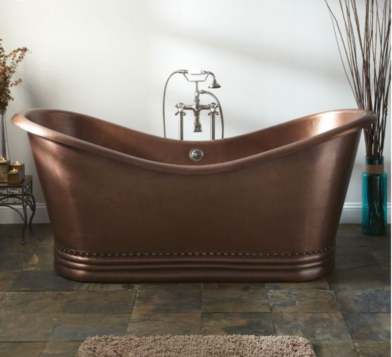 66” Copper Double Slipper Pedestal Soaking Bathtub Tub 100 Copper