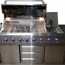 3 in 1 Stainless Steel Outdoor BBQ Kitchen Island Grill Propane LPG w/ Sink, LED, Canvas Cover