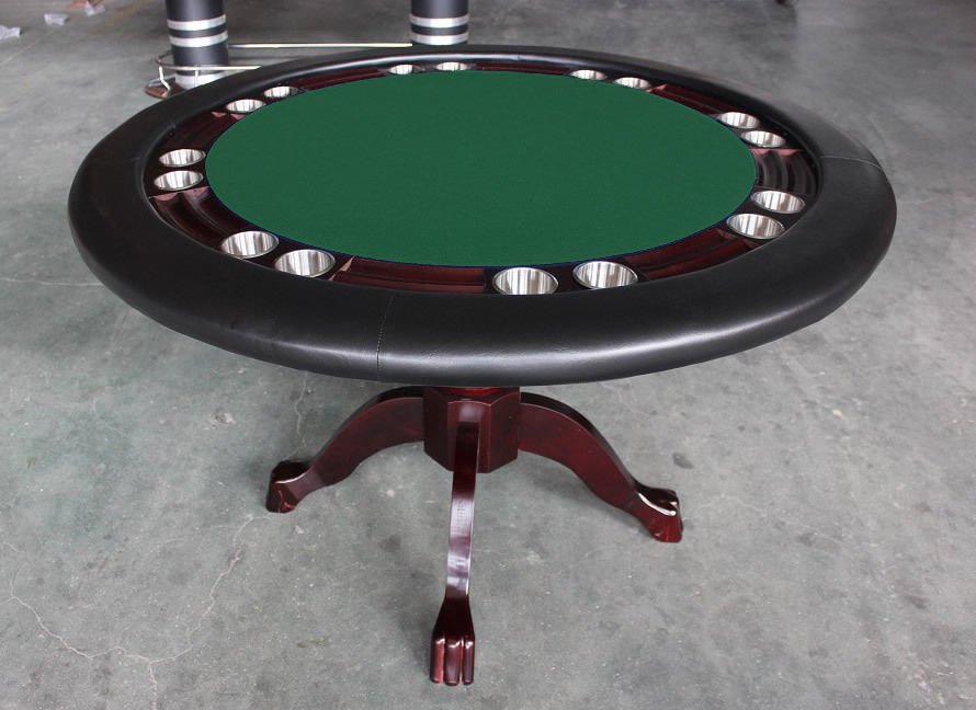 Poker Table Mahogany 52" Round Texas Holdem Poker Game Table Solid Wood Green