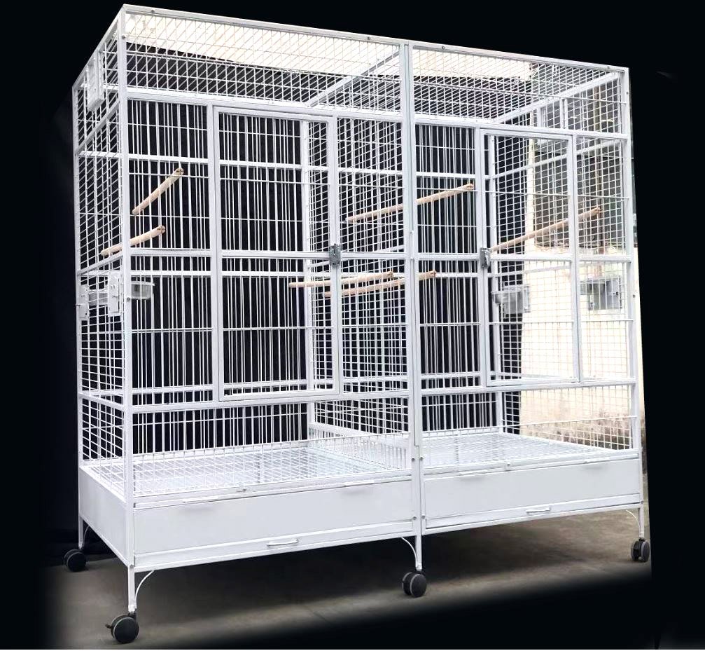 Large Double Macaw Parrot Cockatoo Bird Breeder Pet Cage w/ Divider - Solid White Finish