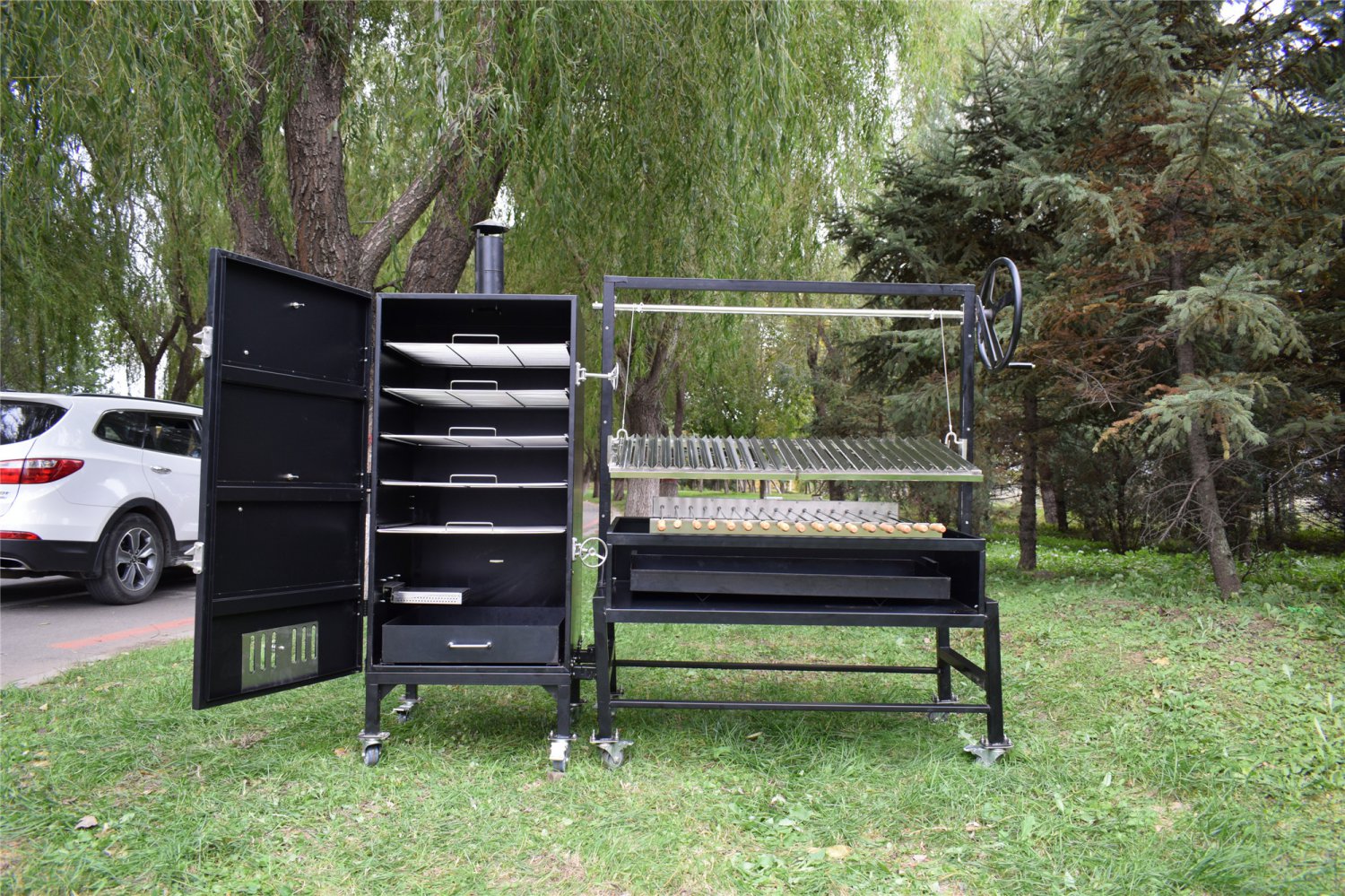 Large Santa Maria / Argentine Grill Charcoal BBQ Grill with Smoker