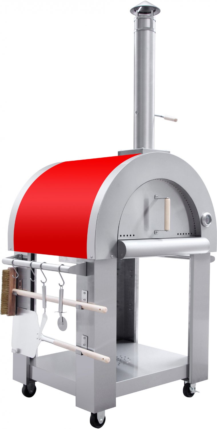 Outdoor Stainless Artisan Wood Fired Charcoal Pizza Oven BBQ Grill RED with Cover, Pizza Peel