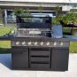 4 Piece Island BBQ Outdoor Grill Black Stainless Steel with Double Refrigerator, Sink, and L-Shape