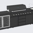 3 Piece Island BBQ Outdoor Grill Black Stainless Steel with Refrigerator and Sink