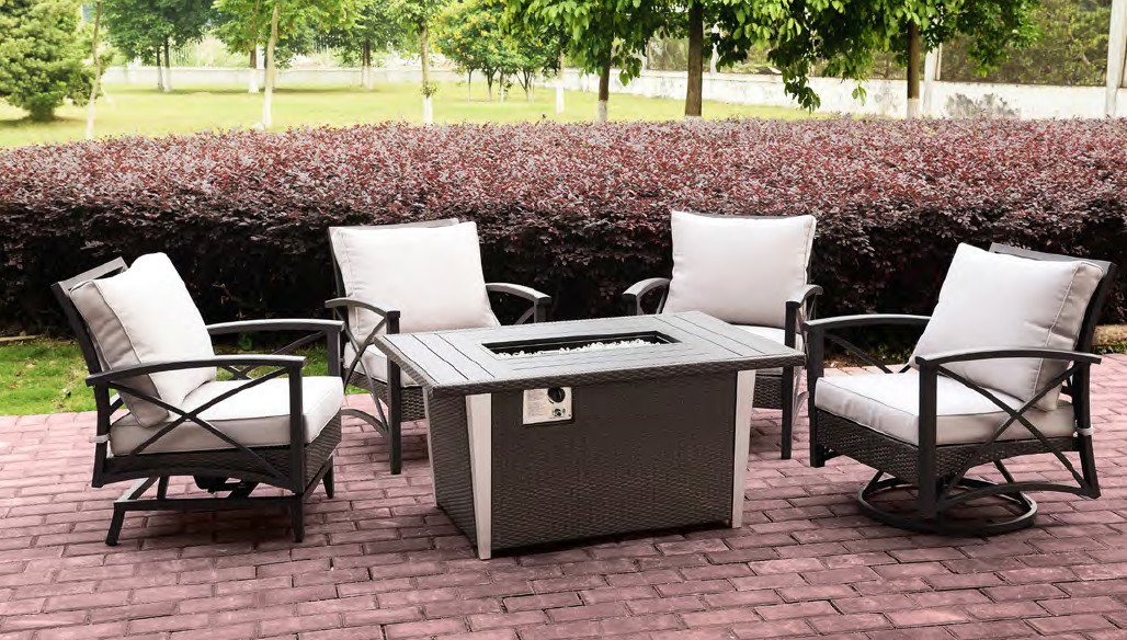 5 Piece Sunbrella Swivel Rocker Chair Outdoor Patio Furniture Set with Fire Pit