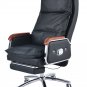 Back and Neck Swivel Heated Massage Recliner Office Chair with Foot Rest Black Solid Wood Arms