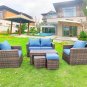 Ensenada 6 Piece Outdoor Wicker Patio Furniture Set with Table and Ottomans