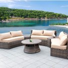 Monterrey 6 Piece Curved Wicker Rattan Patio Furniture Set with Coffee Table and Ice Bucket