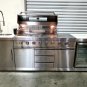 White Marble Top 3 Piece Stainless Steel Outdoor BBQ Kitchen Grill Island with Refrigerator + Sink