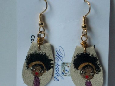 Earrings For Girls, Hand-painted leather earrings