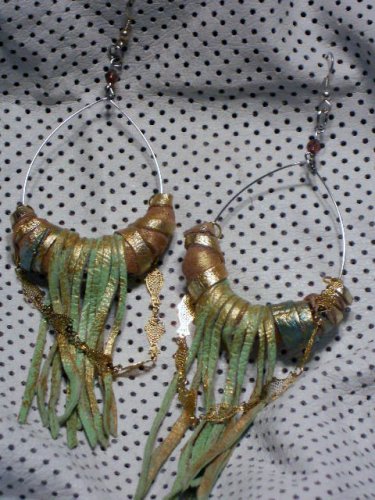 Hand-painted leather fringe earrings
