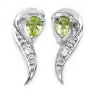 0.38TCW Green Peridot & Diamond 925 Sterling Silver Stud Earrings  Rhodium Plate
