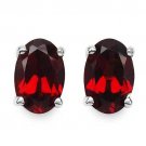1.12TCWGenuine Red Garnet 4x6mm Oval Sterling Silver Stud Earrings  Rhodium Plt