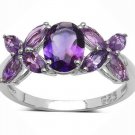 2.40TCW Natural Purple Amethyst  925 Sterling Silver Ring  2.40gr UK N.5 Rhodium