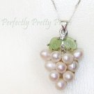 White Cultured Pearl Grape Cluster Jade Leaf 925 Silver 18" Chain Necklace BOXED
