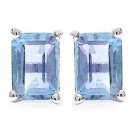 1.36 CTW Blue Topaz 4x6mm Rectangle 925 Sterling Silver Stud Earrings Rhodium Pl