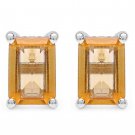 1.00 TCW Yellow Citrine Octagon 925 Sterling Silver Stud Earrings  4x6mm Rhodium