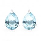 1.60TCW Blue Topaz 5x7mm Teardrop Pear 925 Sterling Silver Stud Earrings Rhodium
