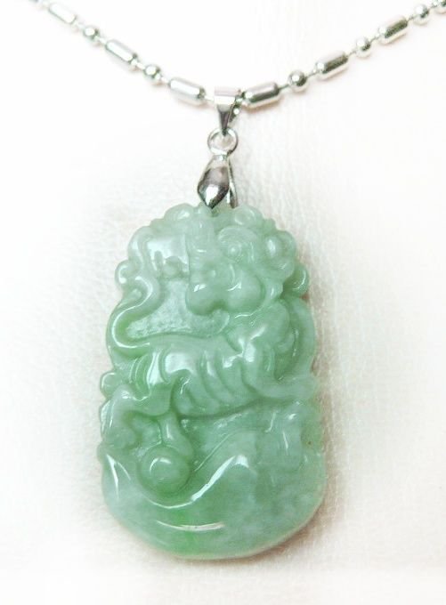 Chinese Zodiac Tiger Jadeite Stainless Steel 19.5