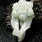 White Jadeite Carved Peony Flower Pendant      Free Silk Braid Necklace Cord ~ Love & Affection