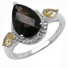 3.29TCW Smokey Topaz Yellow CitrineTeardrop Pear Sterling Silver Ring  US-6
