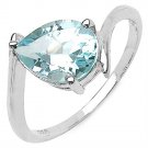 Blue Topaz Teardrop Pear 925 Sterling Silver Ring  1.6TCW  US-8   Rhodium Plate