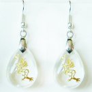 Golden Chinese Dragon Clear Quartz Crystal Teardrop Earrings  1.75" 45mm Drop