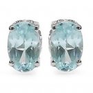 1.30CTW Blue Topaz 4x6mm Oval Sterling Silver Stud Earrings   Rhodium Plated