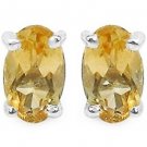 Yellow Citrine Oval .925 Sterling Silver Stud Earrings  4x6mm 0.80CTW Rhodium Pl