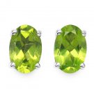 0.96TCW Green Peridot 4x6mm Oval 925 Sterling Silver Stud Earrings  Rhodium Pl