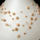 Floating 5 Row Invisible Wire Pink Peach Baroque Pearl Necklace  17"  43cm
