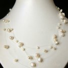 Floating 5 Row Invisible Wire White Baroque Pearl Necklace  17"  43cm  ~ WEDDING