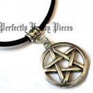 Pentagram Pentacle 3 MM Black Leather Cord Necklace