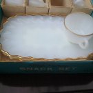 anchor hocking milk white snack set 22kt gold rimmed vintage in original box
