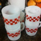 vintage red white checker milk glass mugs 5 lot plaid design ovenproof rp co