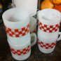 vintage red white checker milk glass mugs 5 lot plaid design ovenproof rp co