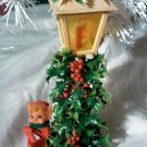 vtg htf elf holly lightpost street lamp hanging Christmas decoration