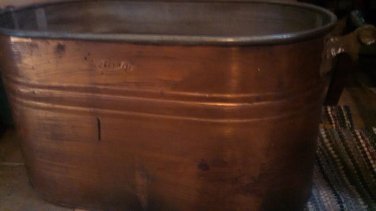 ANTIQ CREAM CITY COPPER WASH TUB BOILER POT COOKER KETTLE HEARTH FIREWOOD HOLDER