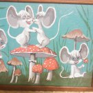 mouse mushroom toad stool vintage paint by number painting in frame 11 x 15