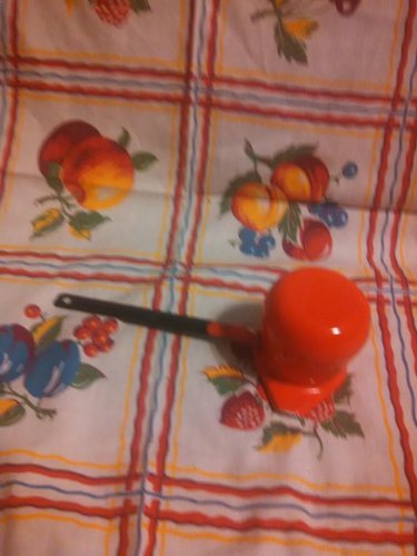 Dansk Small Enamel long handled Pitcher Butter warmer orange flambe