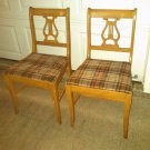 two old kitchen dining room chairs medium wood tone plaid seats extra seating!