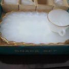 vintage snack set by anchor hocking glass original box 22k gold edge milk white