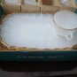 vintage snack set by anchor hocking glass original box 22k gold edge milk white