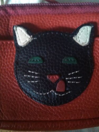 J.P.Ourse & CIE red Leather figural cute kitty black cat coin purse id holder