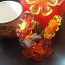 Vtg CELLULOSE ACETATE LUCITE 3D daisies orange yellow flowers pot on wire stems